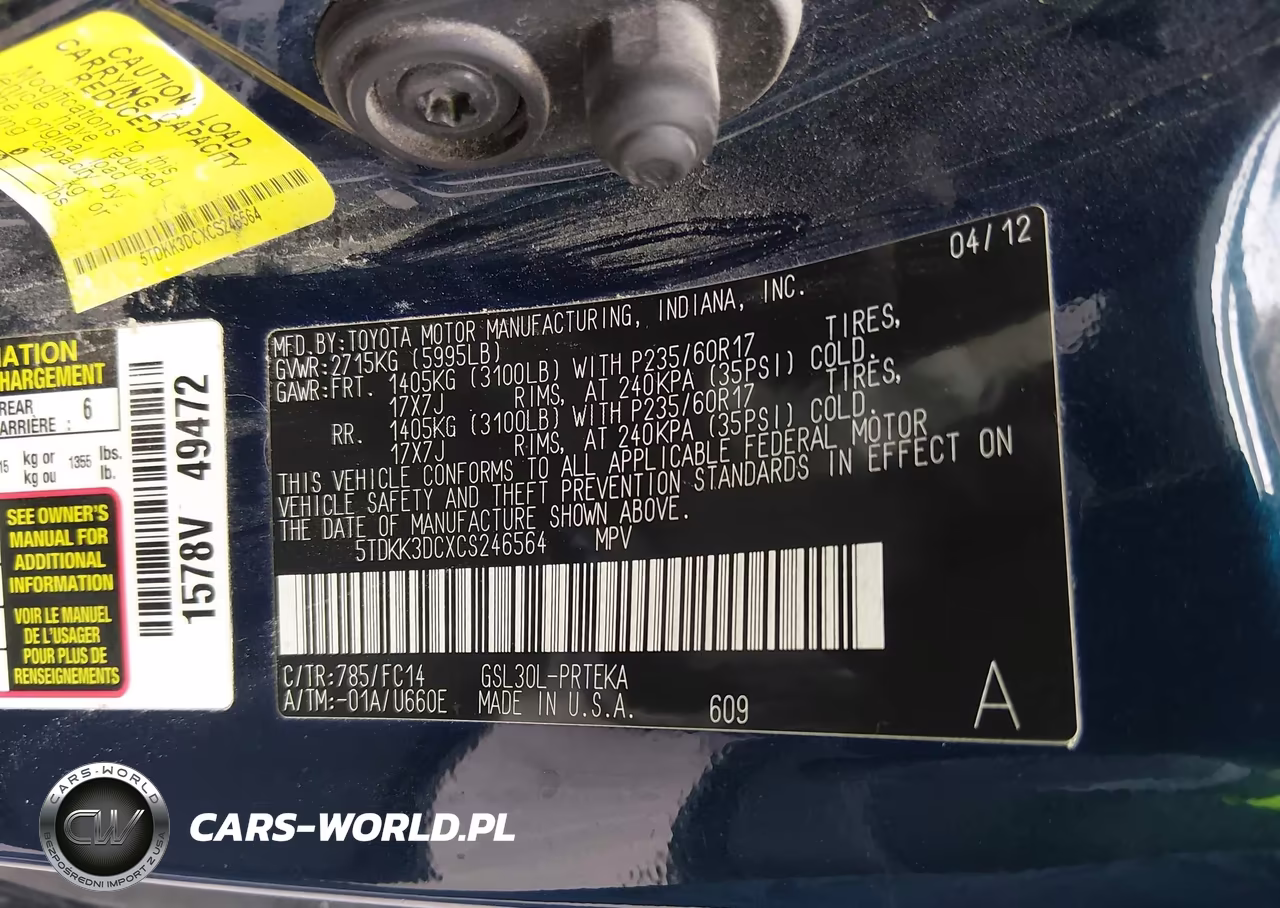 2012 Toyota Sienna Le V6 8 Passenger VIN:5TDKK3DCXCS246564 - 9