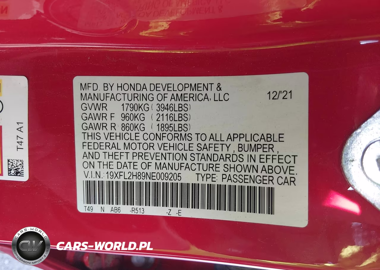 2022 Honda Civic Sport VIN:19XFL2H89NE009205 - 9