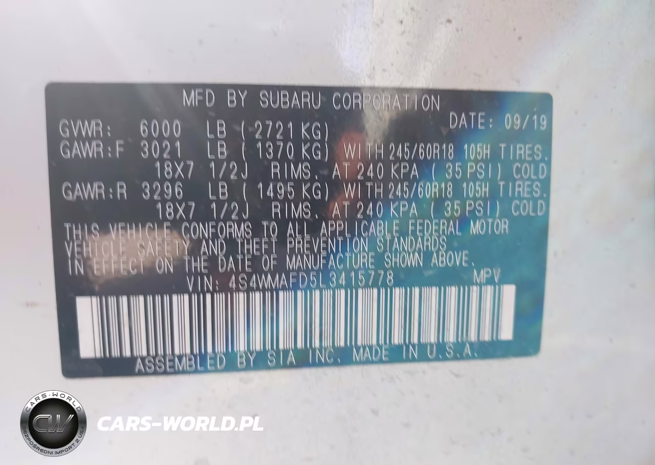 2020 Subaru Ascent Premium VIN:4S4WMAFD5L3415778 - 9