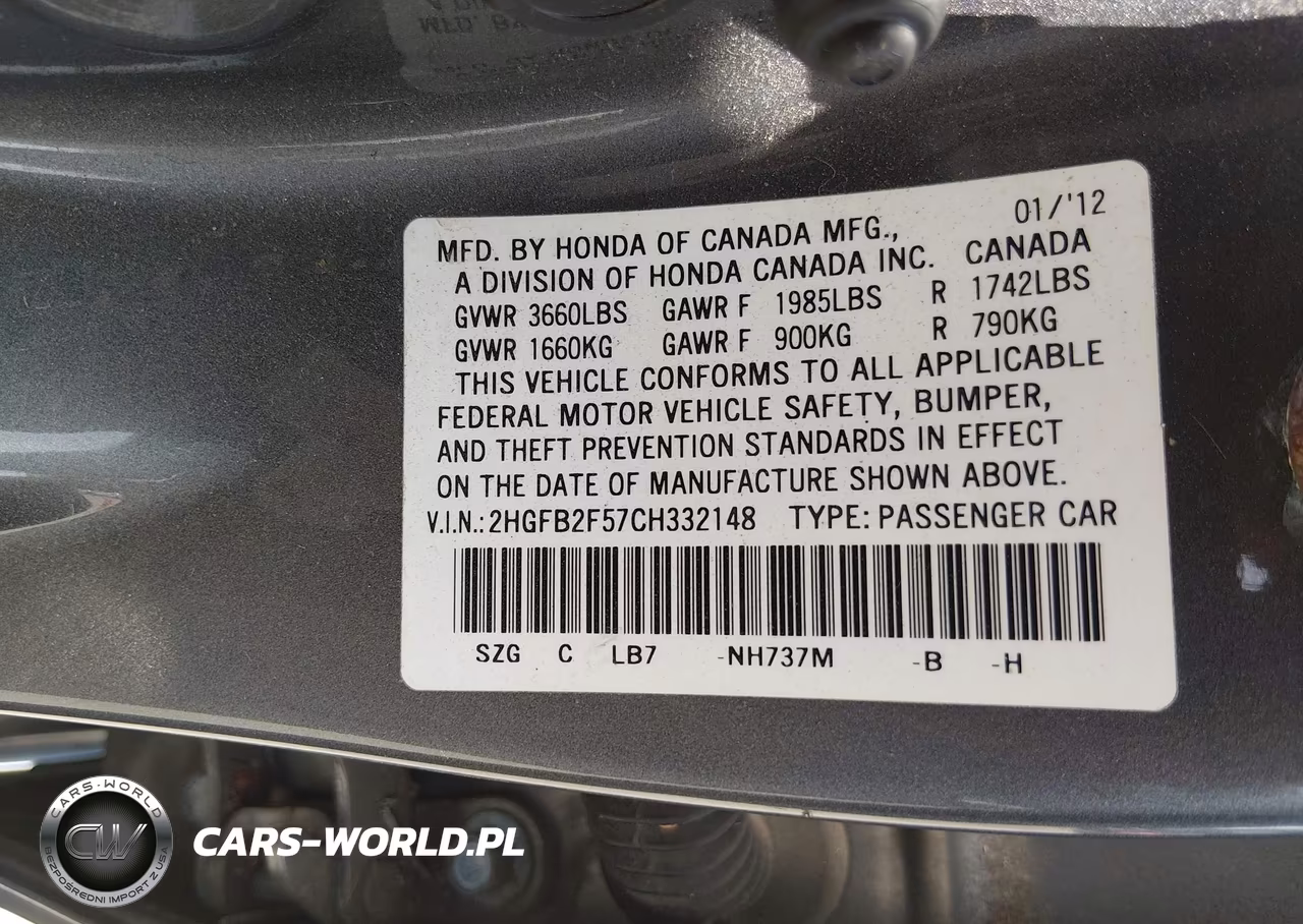 2012 Honda Civic Lx VIN:2HGFB2F57CH332148 - 9