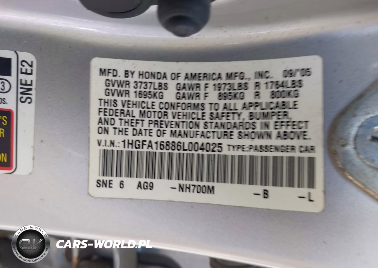 2006 Honda Civic Ex VIN:1HGFA16886L004025 - 9