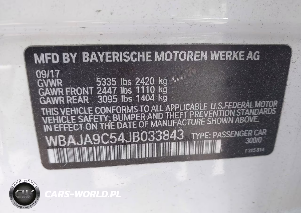 2018 BMW 530E Iperformance VIN:WBAJA9C54JB033843 - 9
