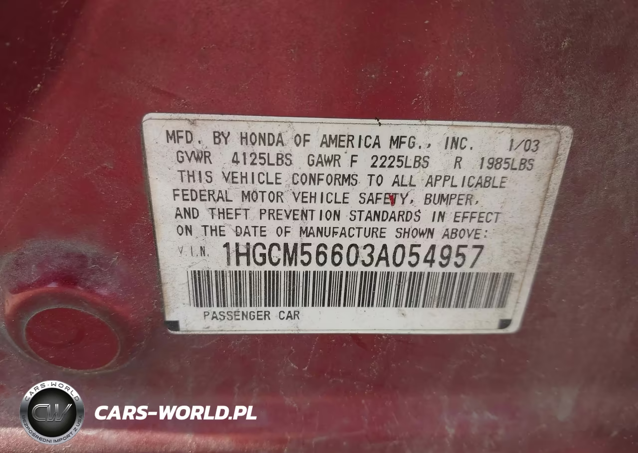 2003 Honda Accord 2.4 Ex VIN:1HGCM56603A054957 - 9