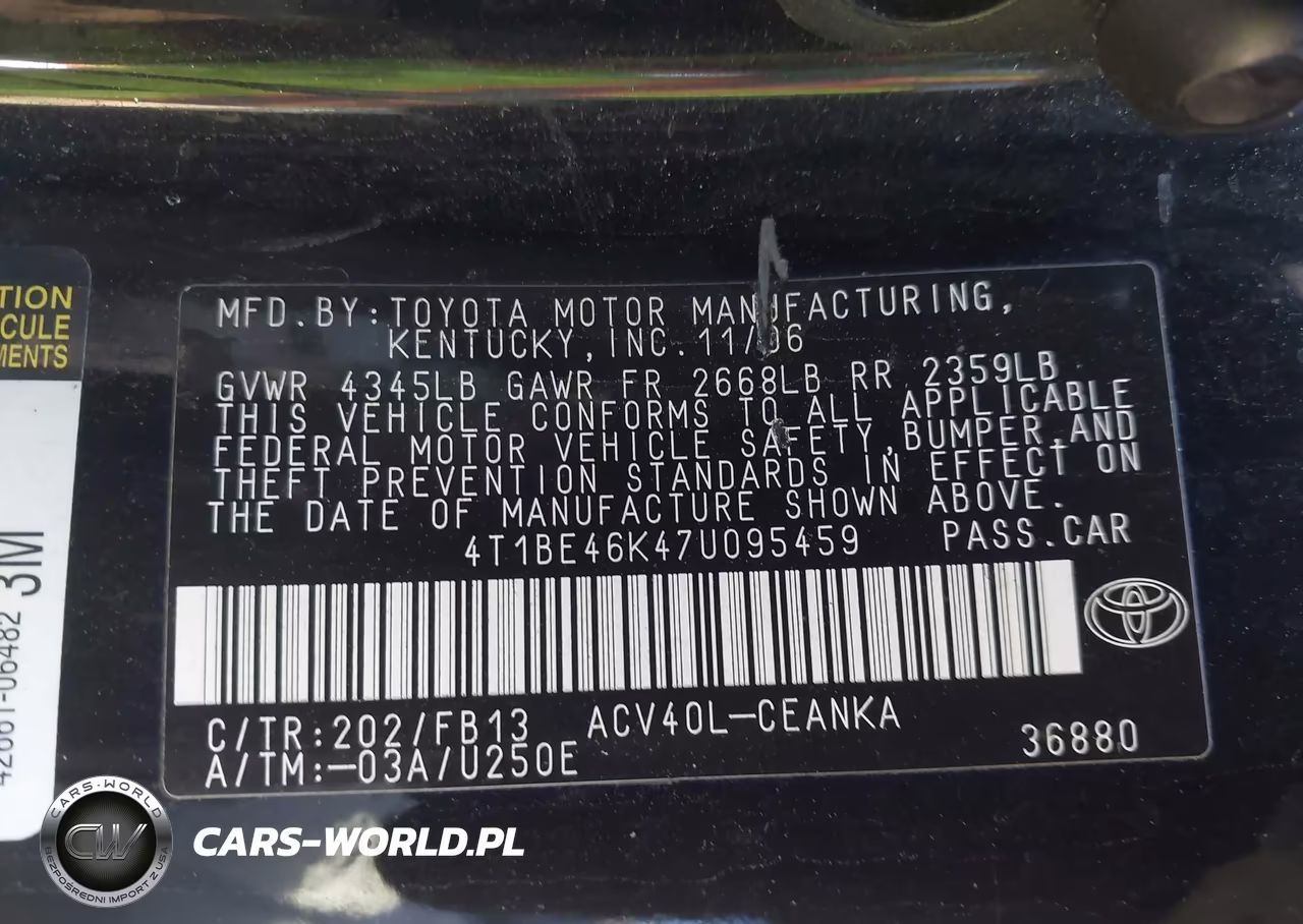 2007 Toyota Camry Le VIN:4T1BE46K47U095459 - 9