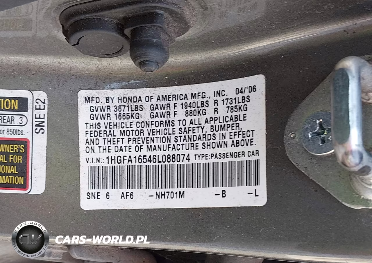 2006 Honda Civic Lx VIN:1HGFA16546L088074 - 9