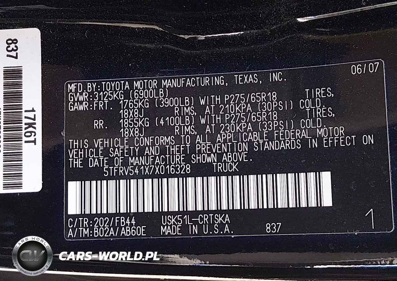 2007 Toyota Tundra Sr5 V8 VIN:5TFRV541X7X016328 - 9