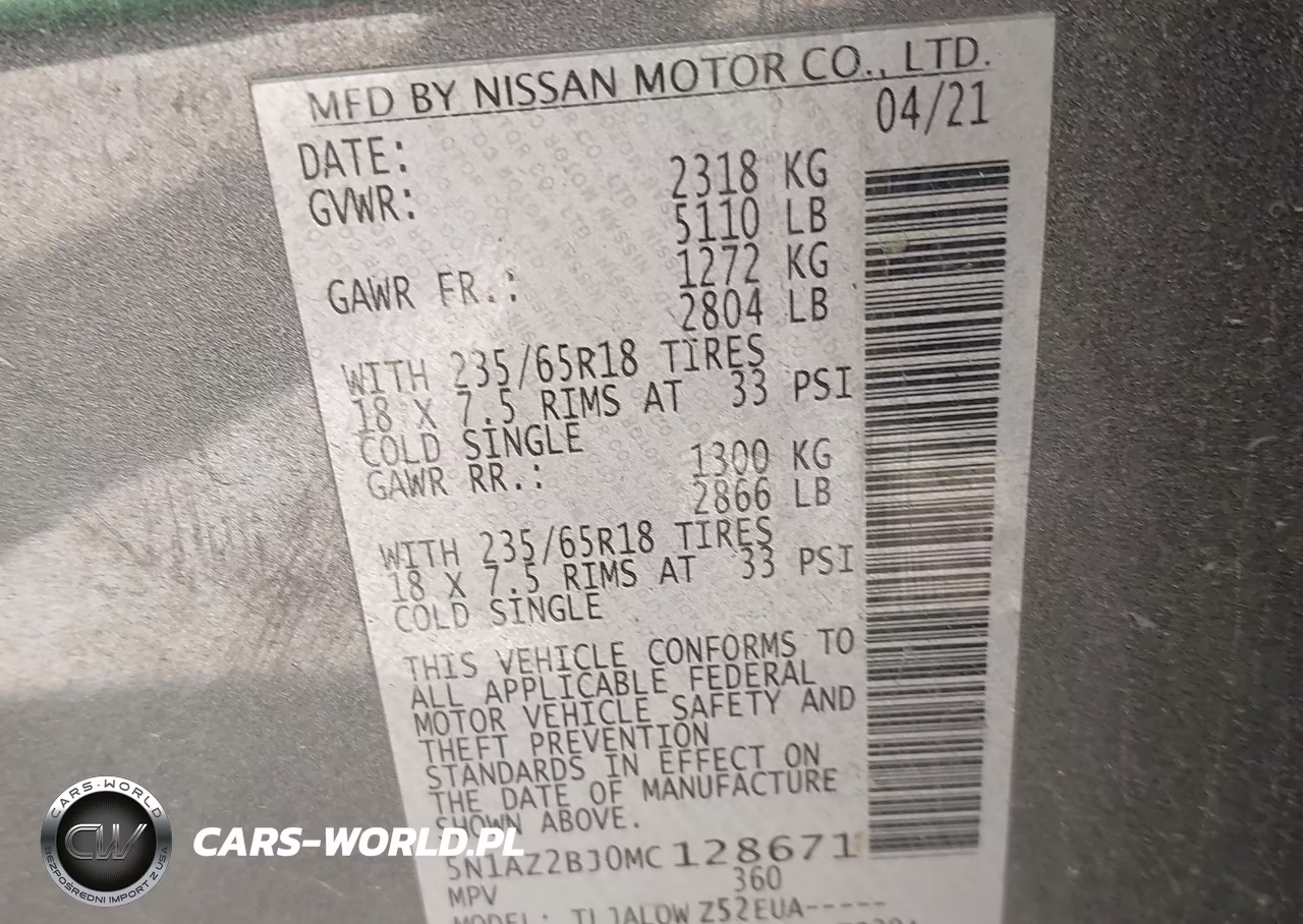 2021 Nissan Murano Sv Fwd VIN:5N1AZ2BJ0MC128671 - 9