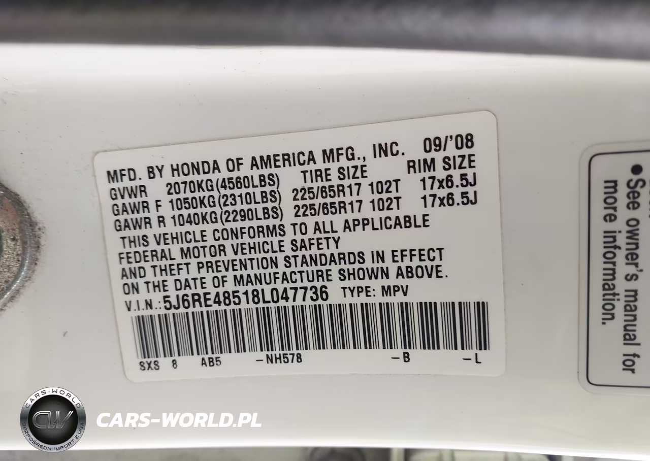 2008 Honda Cr-V Ex VIN:5J6RE48518L047736 - 9