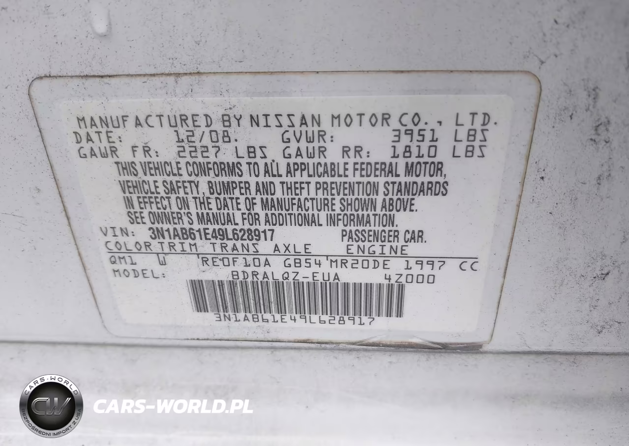 2009 Nissan Sentra 2.0 VIN:3N1AB61E49L628917 - 9