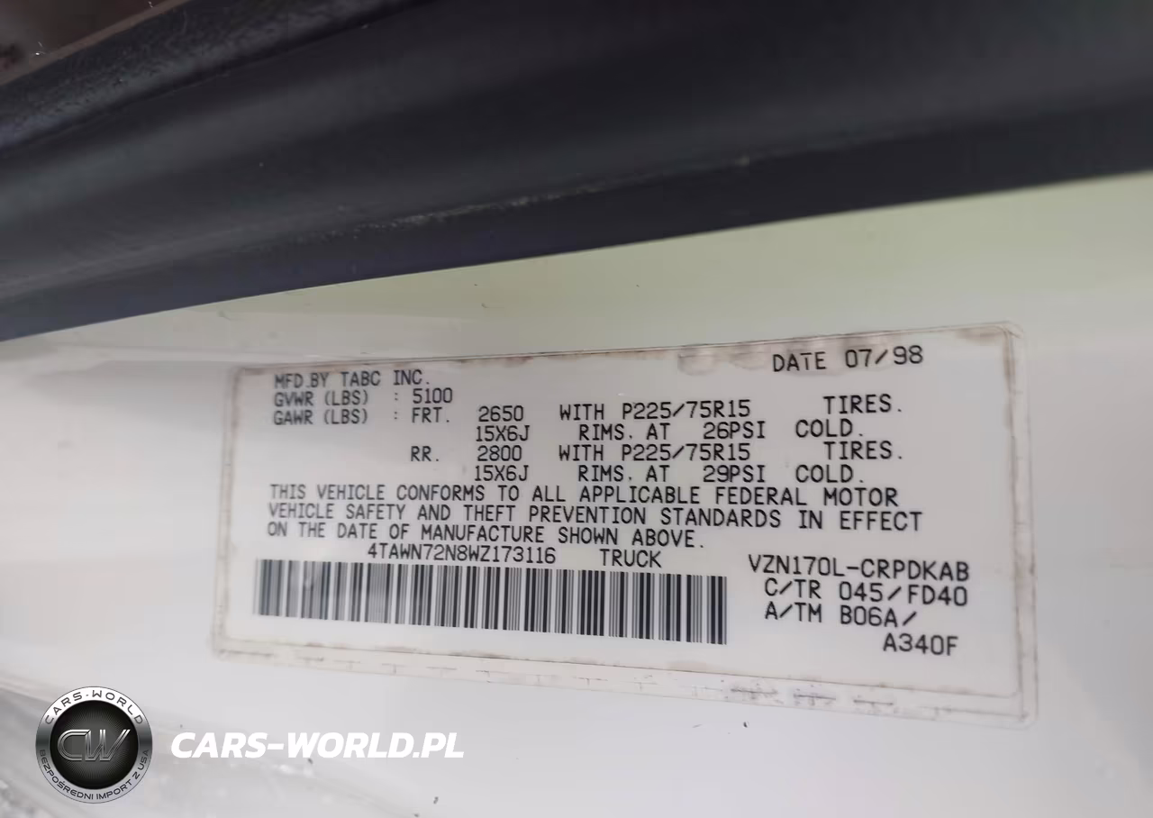 1998 Toyota Tacoma Base V6 VIN:4TAWN72N8WZ173116 - 9