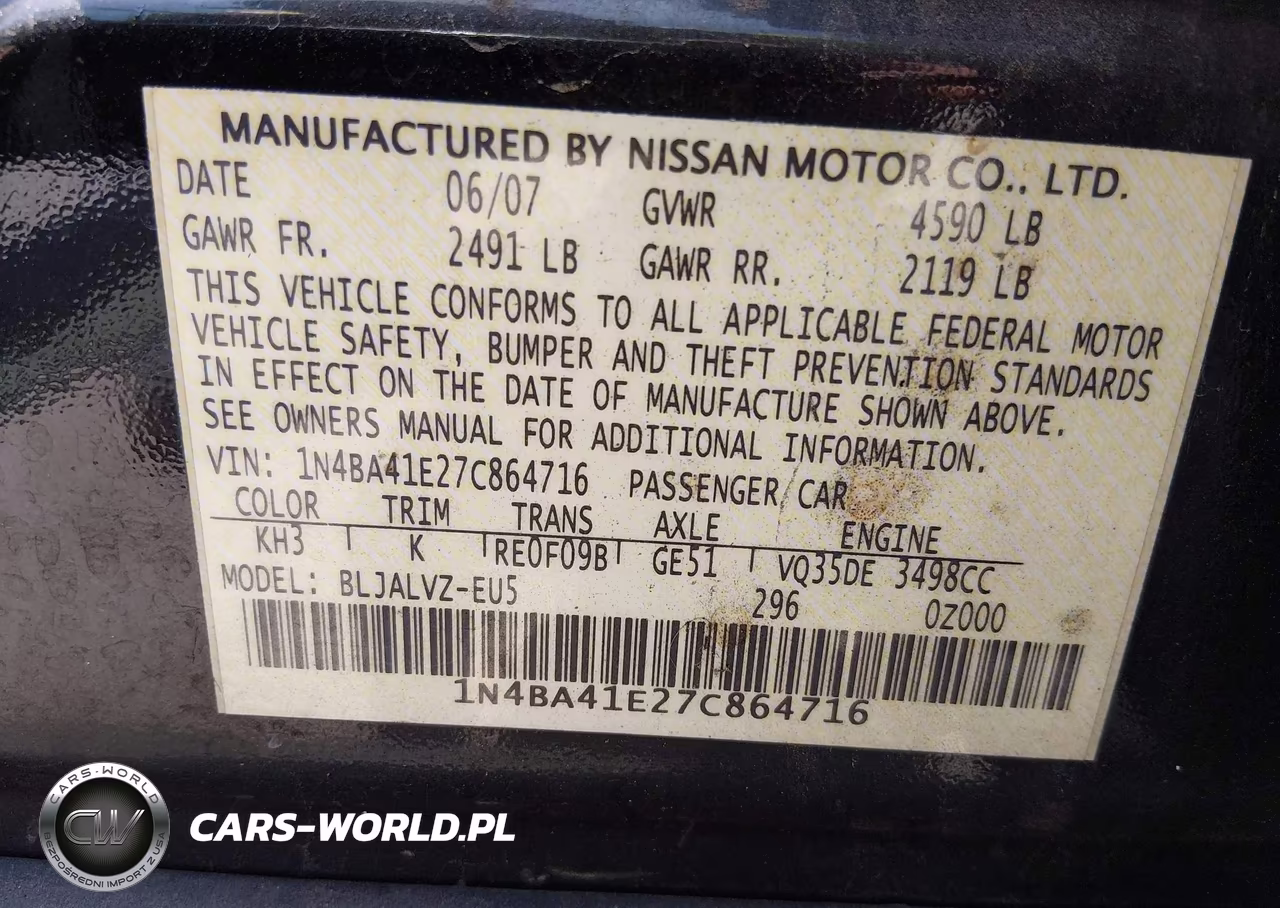 2007 Nissan Maxima 3.5 Se VIN:1N4BA41E27C864716 - 9
