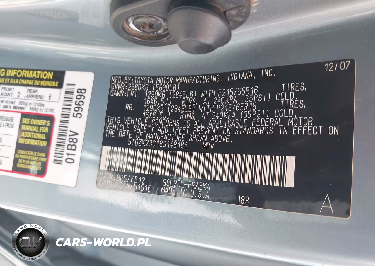 2008 Toyota Sienna Ce VIN:5TDZK23C18S148184 - 9