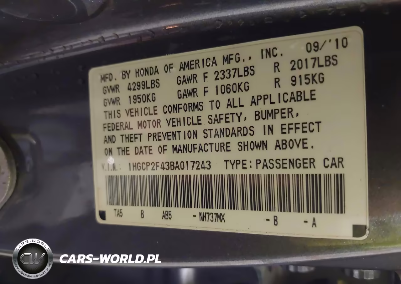 2011 Honda Accord 2.4 Lx-P VIN:1HGCP2F43BA017243 - 9