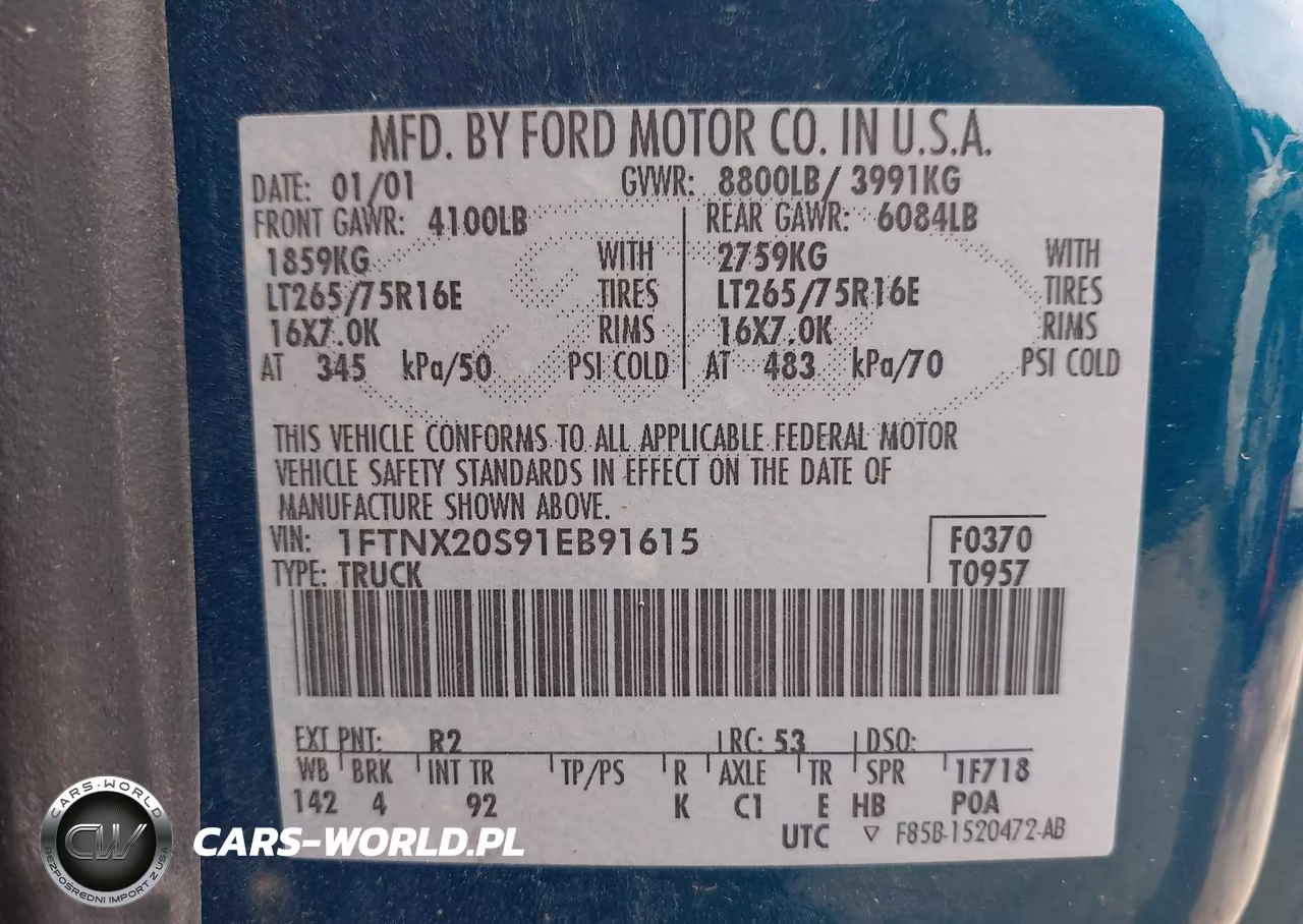 2001 Ford F-250 Lariat-Xl-Xlt VIN:1FTNX20S91EB91615 - 9
