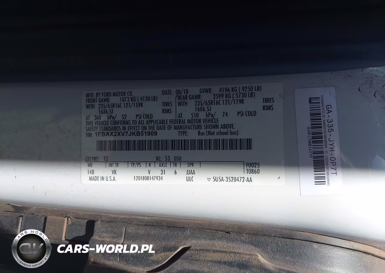 2018 Ford Transit-350 Xl VIN:1FBAX2XV7JKB51909 - 9