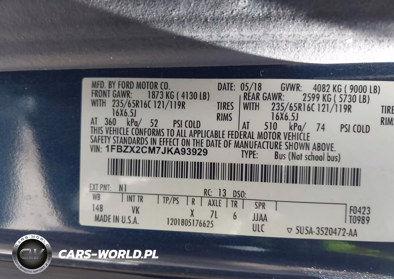 2018 Ford Transit-350 VIN:1FBZX2CM7JKA93929 - 9