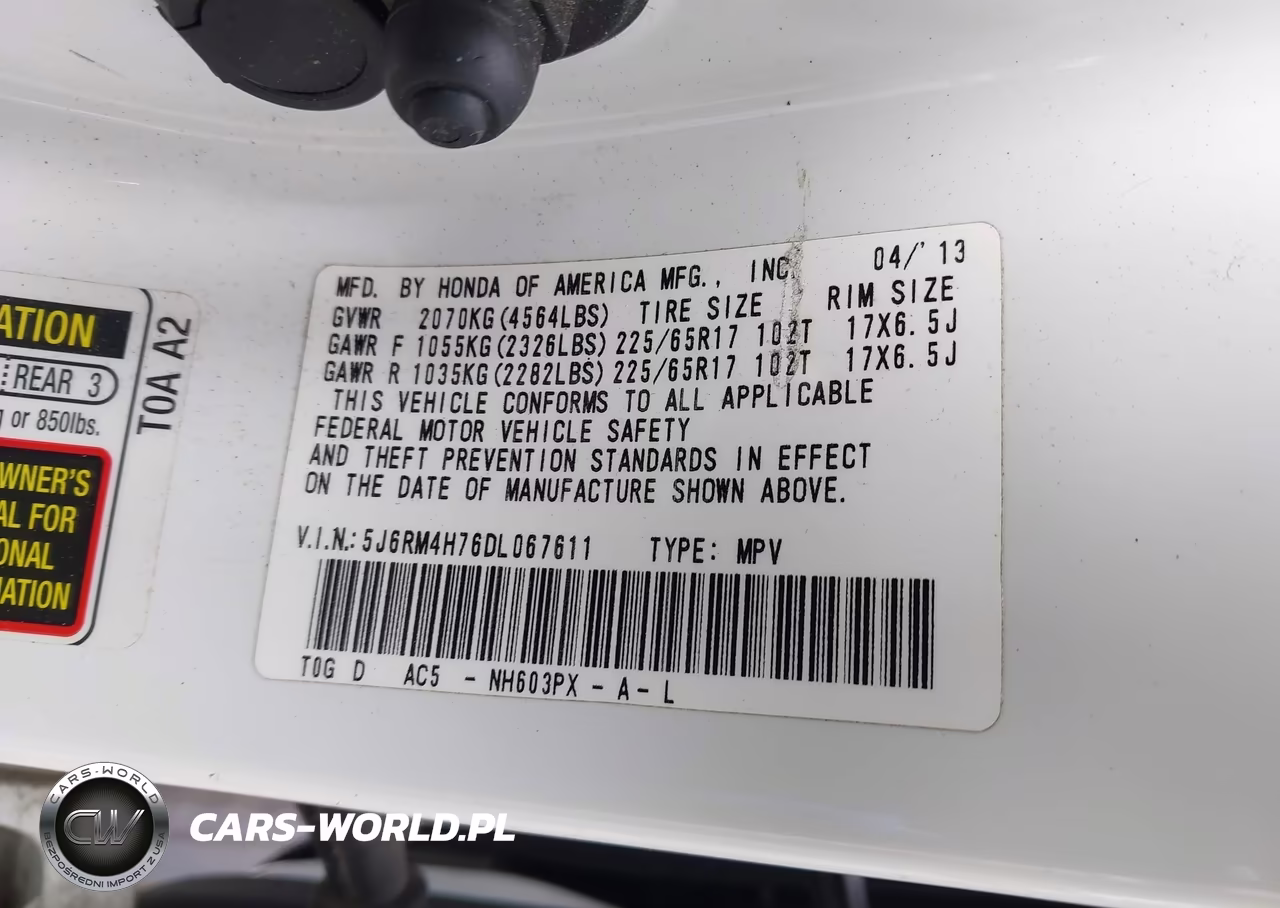 2013 Honda Cr-V Ex-L VIN:5J6RM4H76DL067611 - 9