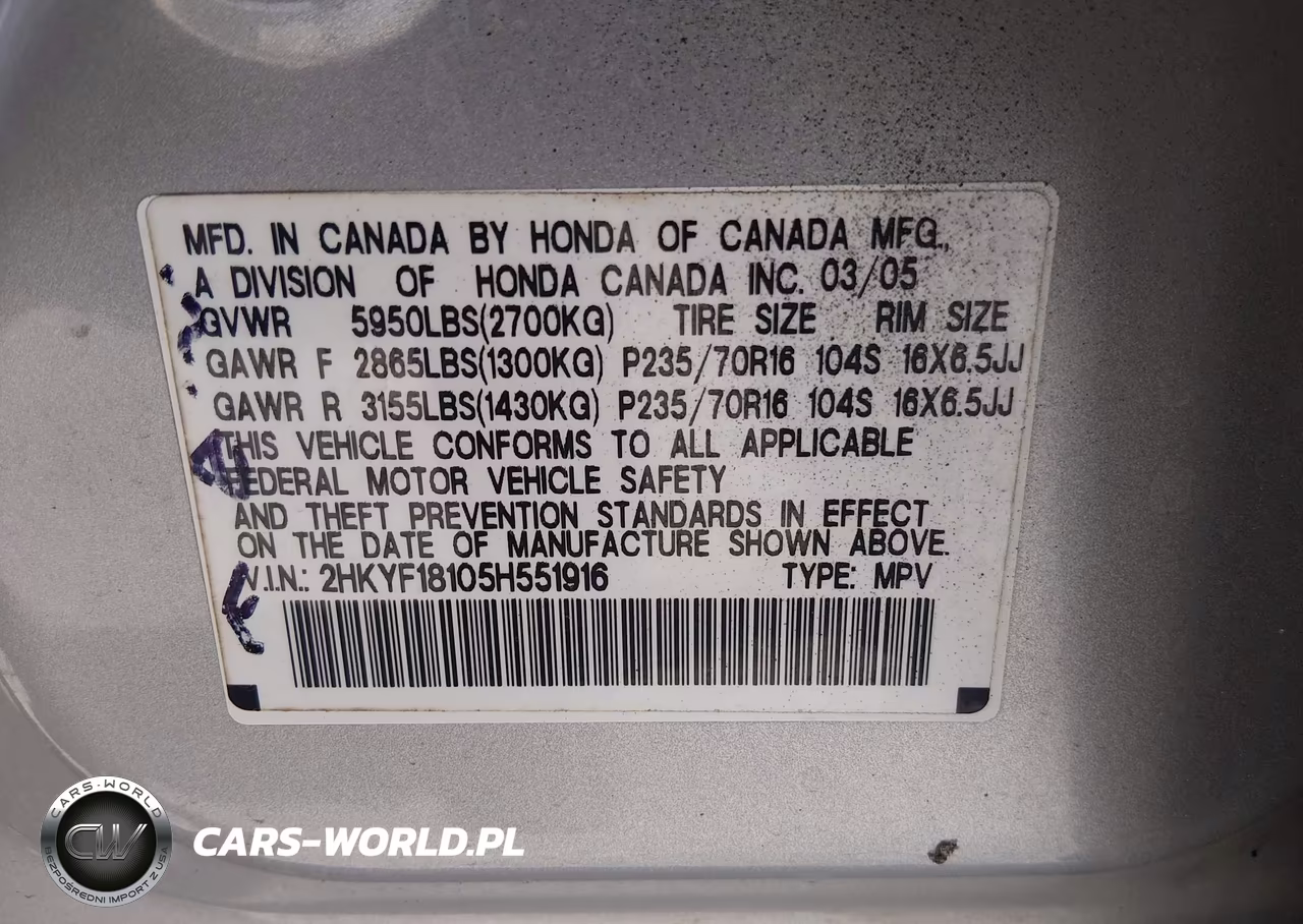 2005 Honda Pilot Lx VIN:2HKYF18105H551916 - 9