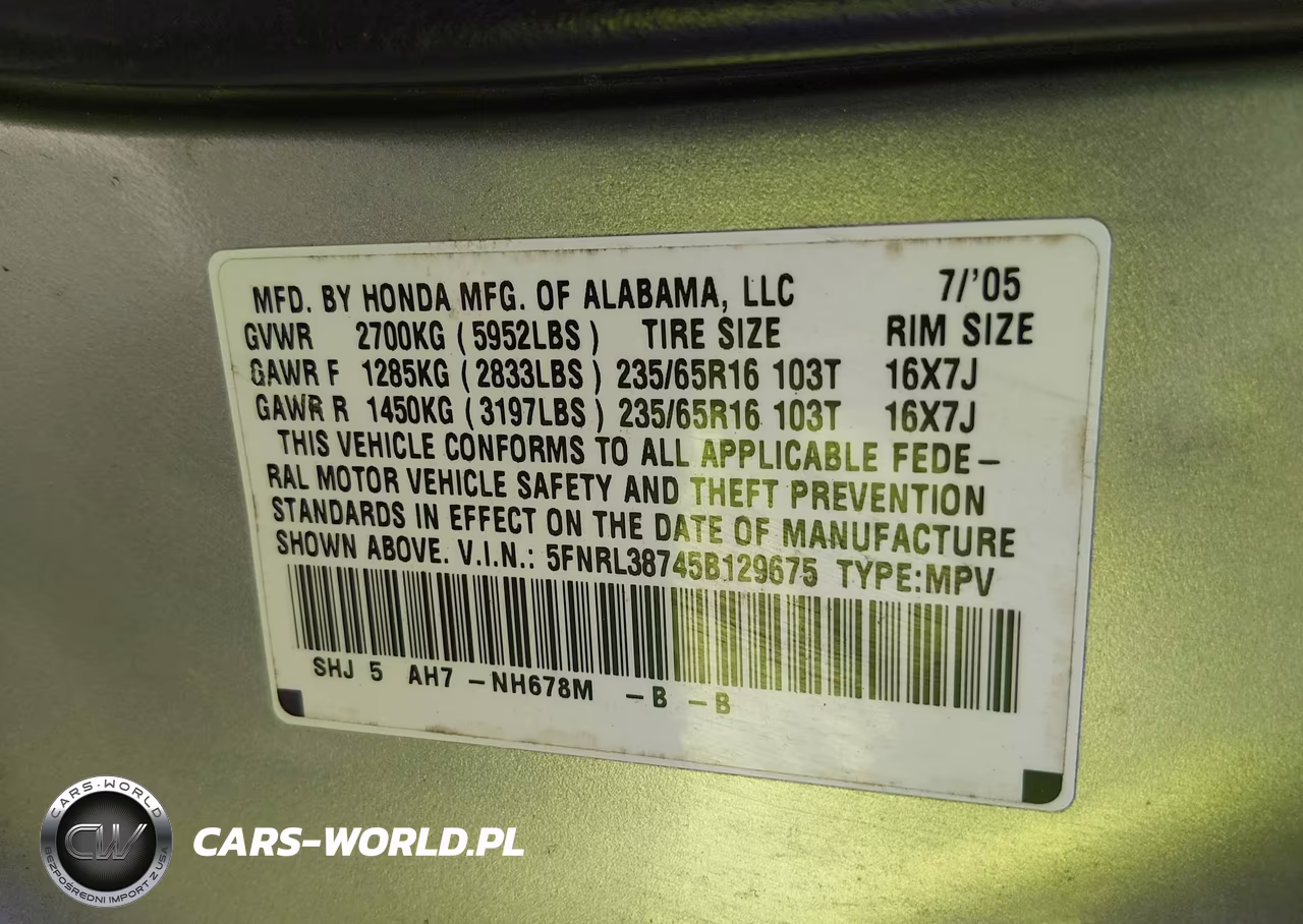 2005 Honda Odyssey Ex-L VIN:5FNRL38745B129675 - 9