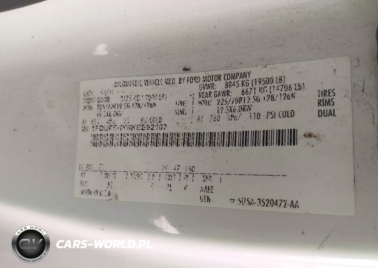 2019 Ford F-550 Chassis Xl VIN:1FDUF5HY8KEE92107 - 8