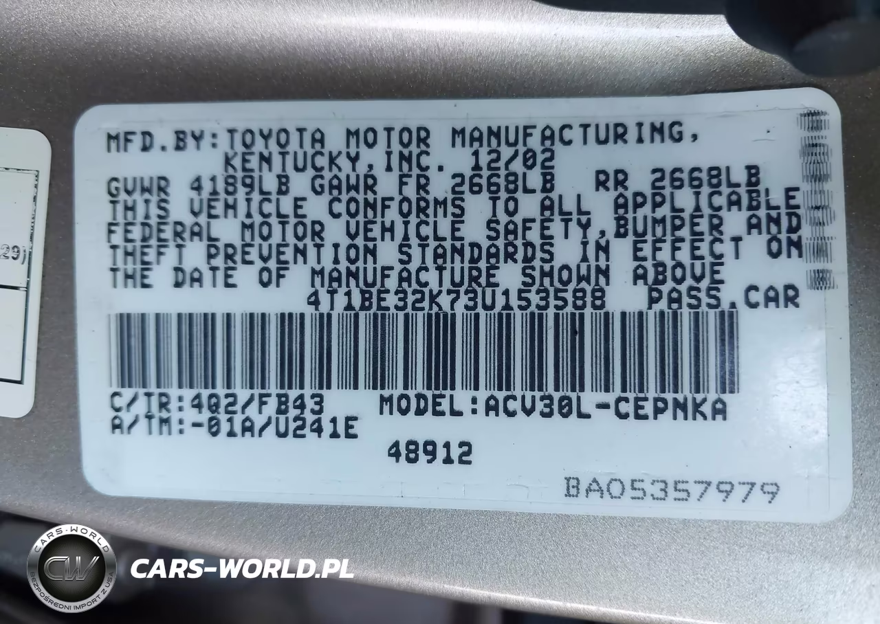 2003 Toyota Camry Le VIN:4T1BE32K73U153588 - 9