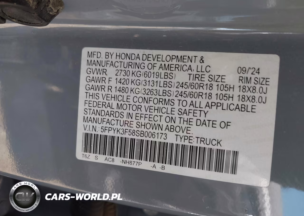 2025 Honda Ridgeline Rtl VIN:5FPYK3F58SB006173 - 9
