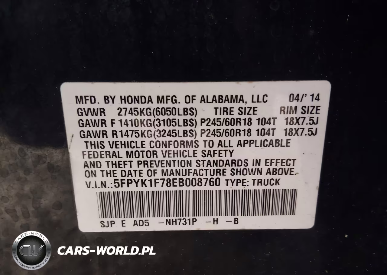 2014 Honda Ridgeline Sport VIN:5FPYK1F78EB008760 - 9