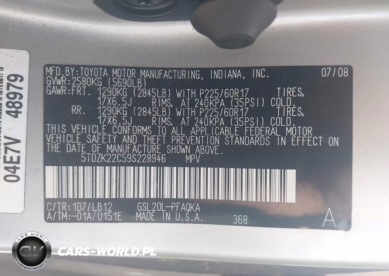 2009 Toyota Sienna Xle VIN:5TDZK22C59S228946 - 9
