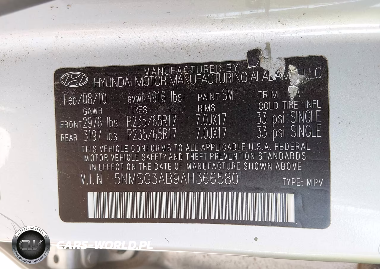 2010 Hyundai Santa Fe Gls VIN:5NMSG3AB9AH366580 - 9