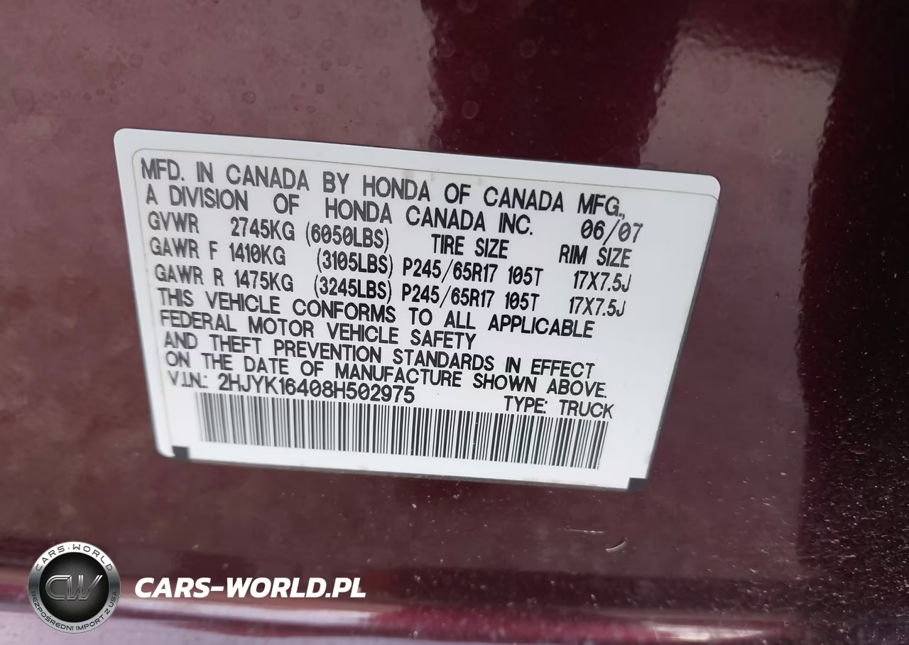 2008 Honda Ridgeline Rts VIN:2HJYK16408H502975 - 9
