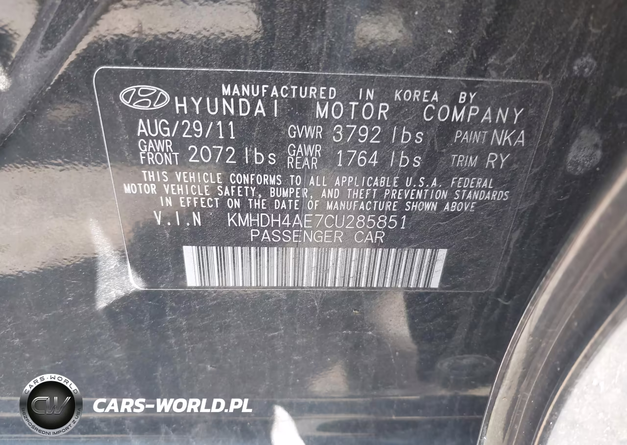 2012 Hyundai Elantra Limited (Ulsan Plant) VIN:KMHDH4AE7CU285851 - 9