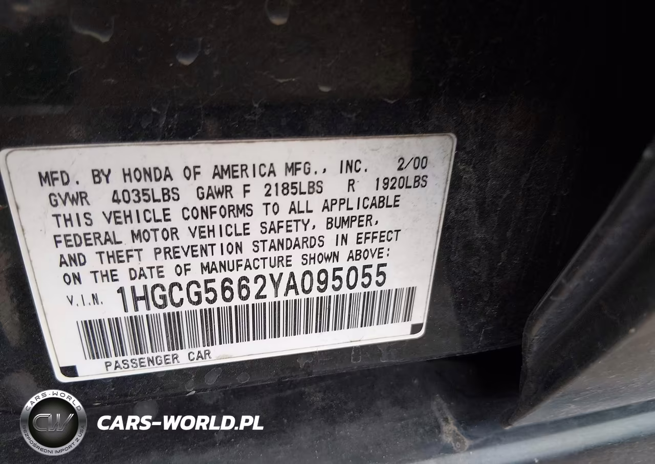 2000 Honda Accord 2.3 Ex VIN:1HGCG5662YA095055 - 9
