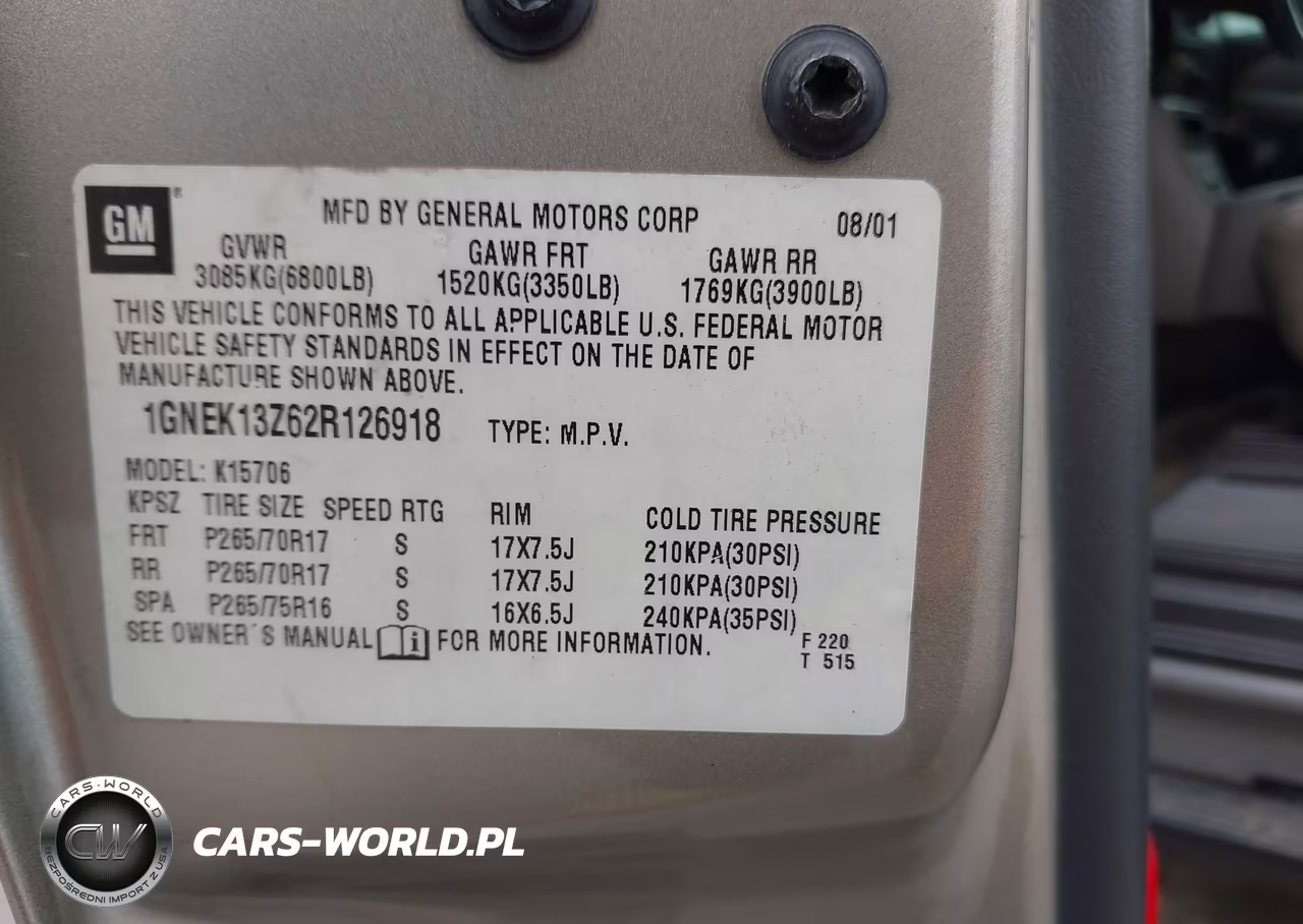 2002 Chevrolet Tahoe Z71 VIN:1GNEK13Z62R126918 - 9