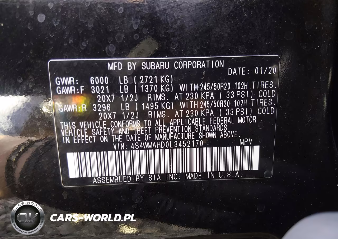 2020 Subaru Ascent Premium VIN:4S4WMAHD0L3452170 - 9