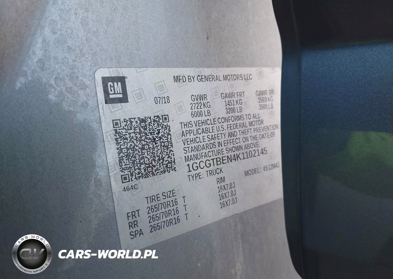 2019 Chevrolet Colorado Wt VIN:1GCGTBEN4K1102145 - 9