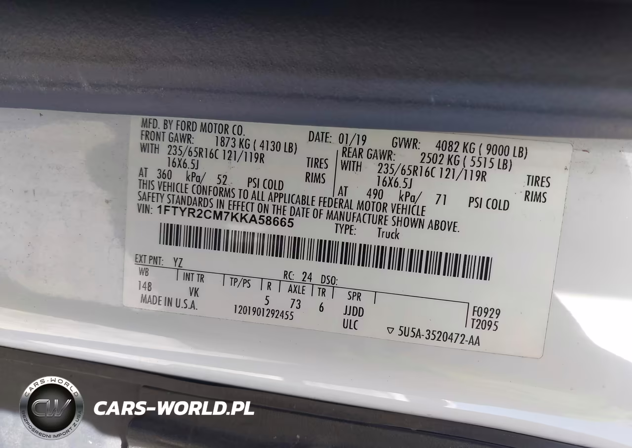 2019 Ford Transit-250 VIN:1FTYR2CM7KKA58665 - 9