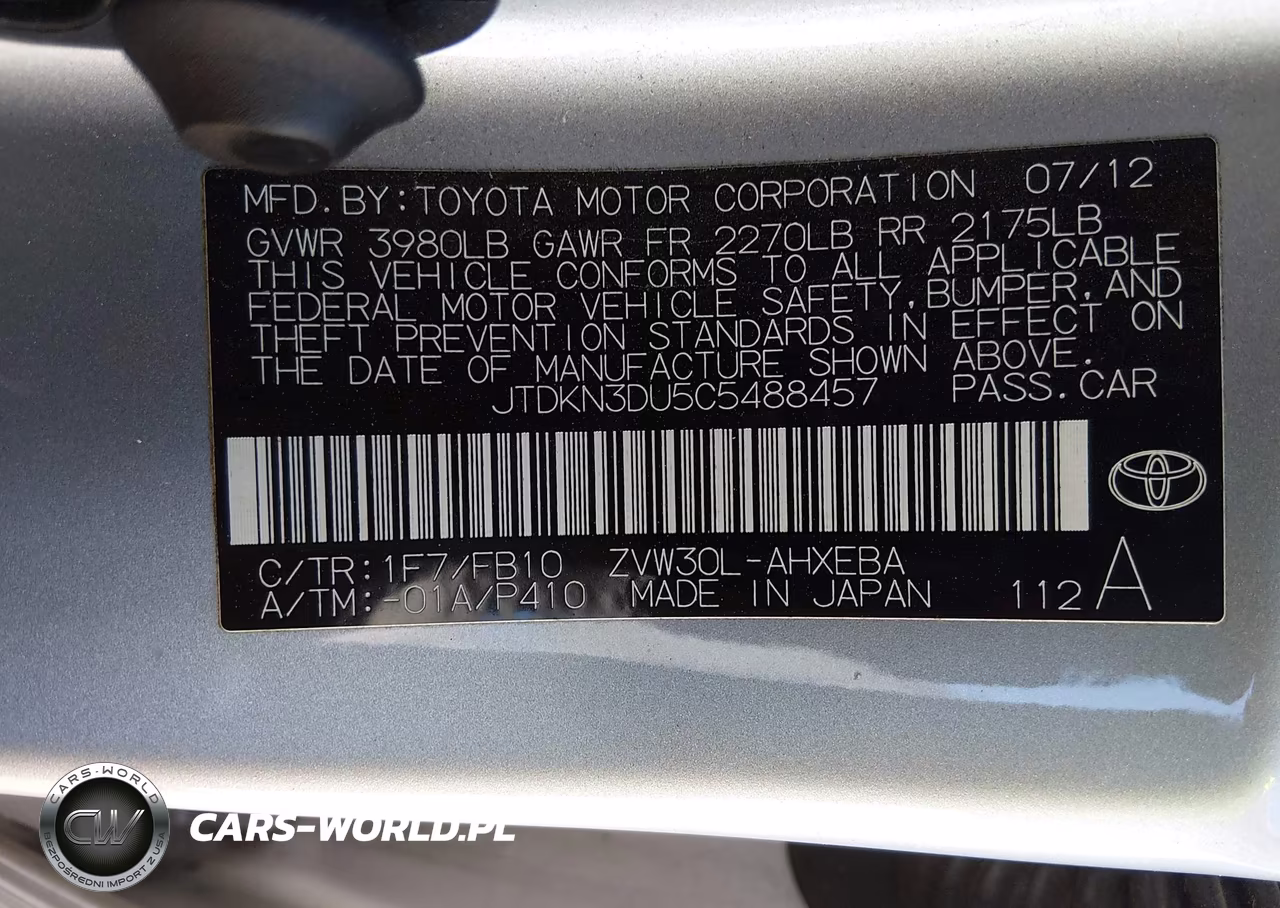 2012 Toyota Prius Two VIN:JTDKN3DU5C5488457 - 9