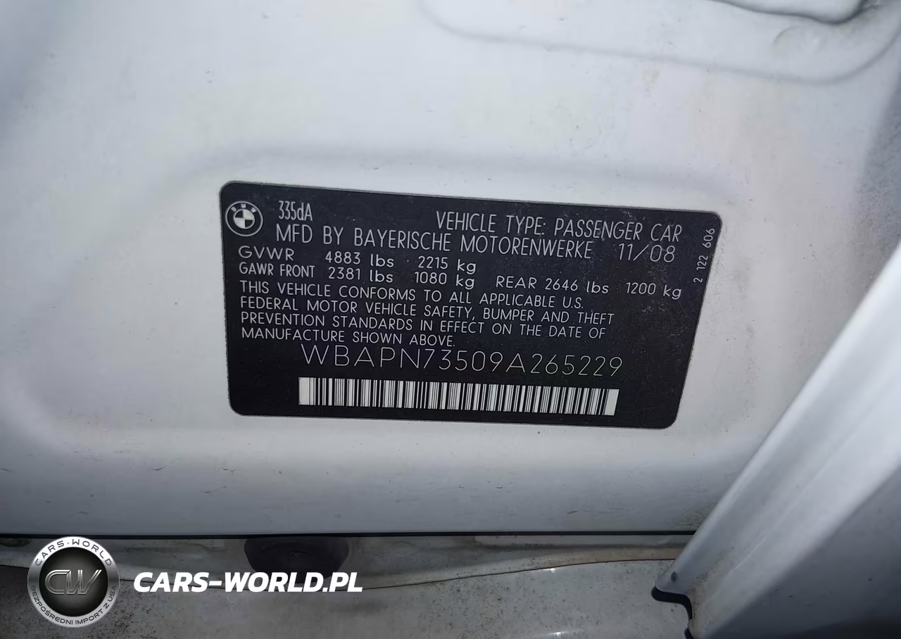 2009 BMW 335D VIN:WBAPN73509A265229 - 9