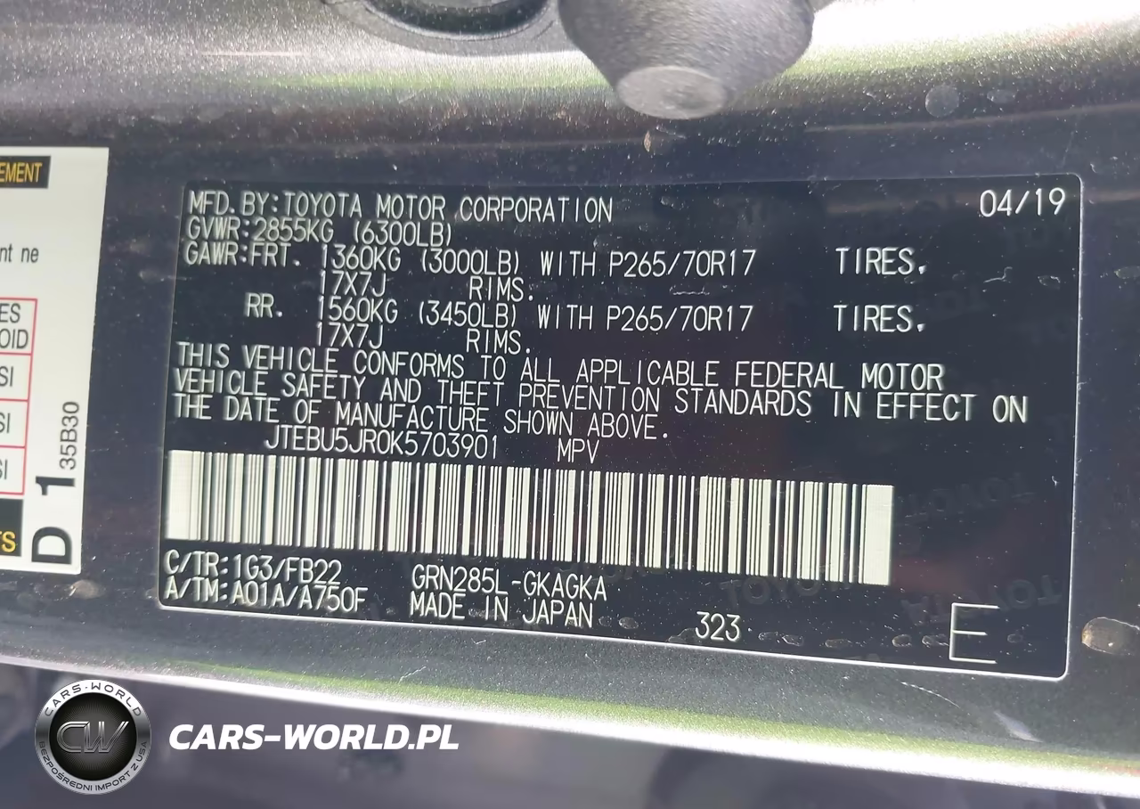 2019 Toyota 4Runner Sr5 VIN:JTEBU5JR0K5703901 - 9