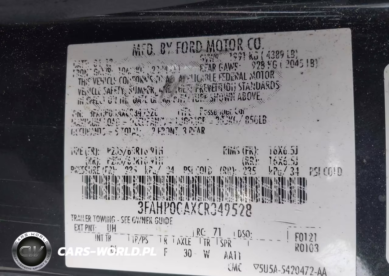 2012 Ford Fusion S VIN:3FAHP0GAXCR349528 - 9