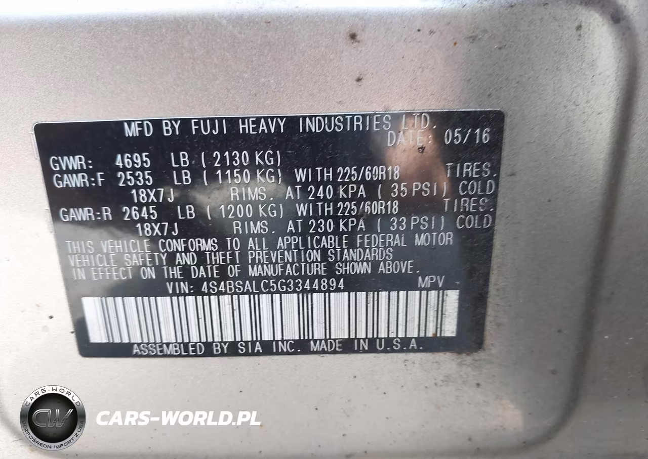 2016 Subaru Outback 2.5I Limited VIN:4S4BSALC5G3344894 - 9