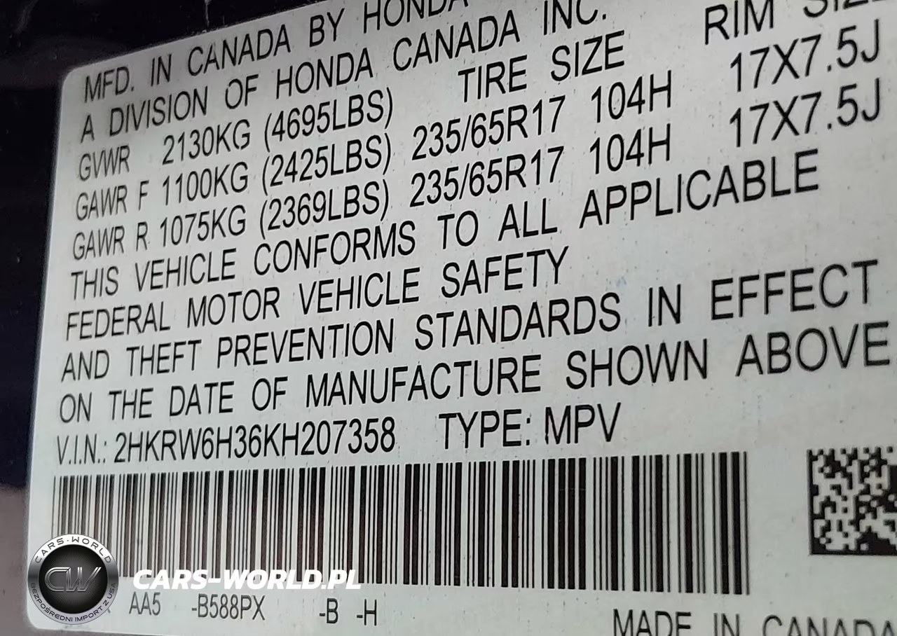 2019 Honda Cr-V Lx VIN:2HKRW6H36KH207358 - 9