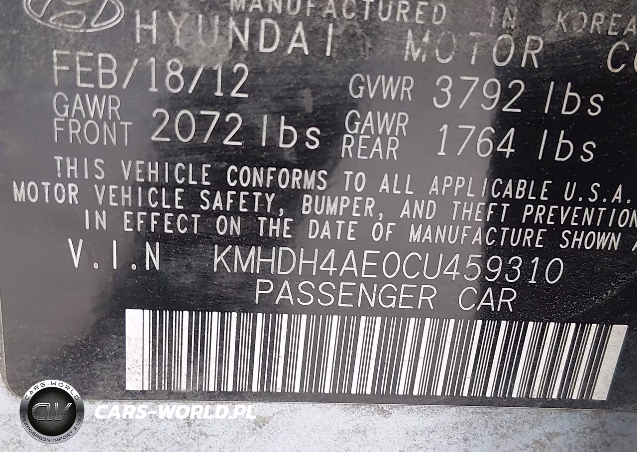2012 Hyundai Elantra Limited (Ulsan Plant) VIN:KMHDH4AE0CU459310 - 9