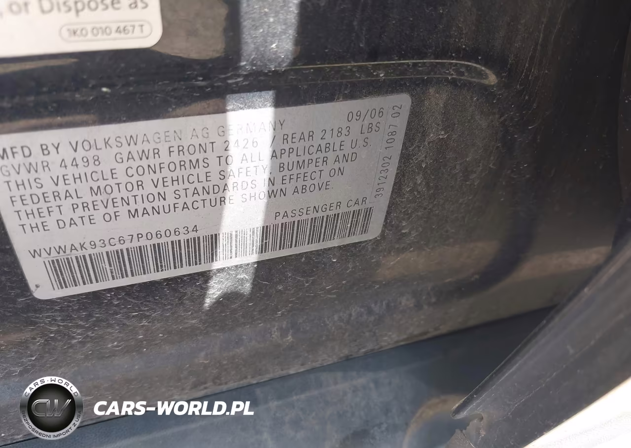 2007 Volkswagen Passat 2.0T VIN:WVWAK93C67P060634 - 9