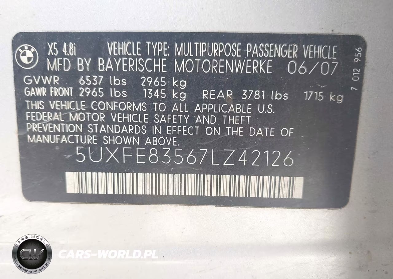 2007 BMW X5 4.8I VIN:5UXFE83567LZ42126 - 9
