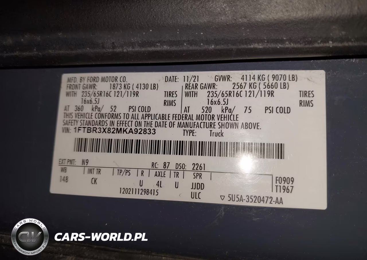 2021 Ford Transit-250 Cargo Van VIN:1FTBR3X82MKA92833 - 9