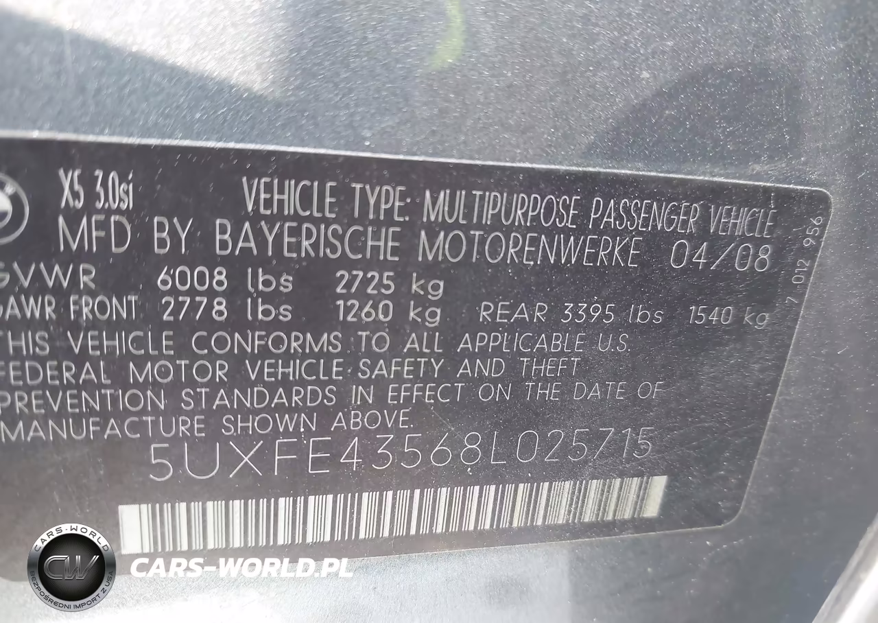2008 BMW X5 3.0Si VIN:5UXFE43568L025715 - 9