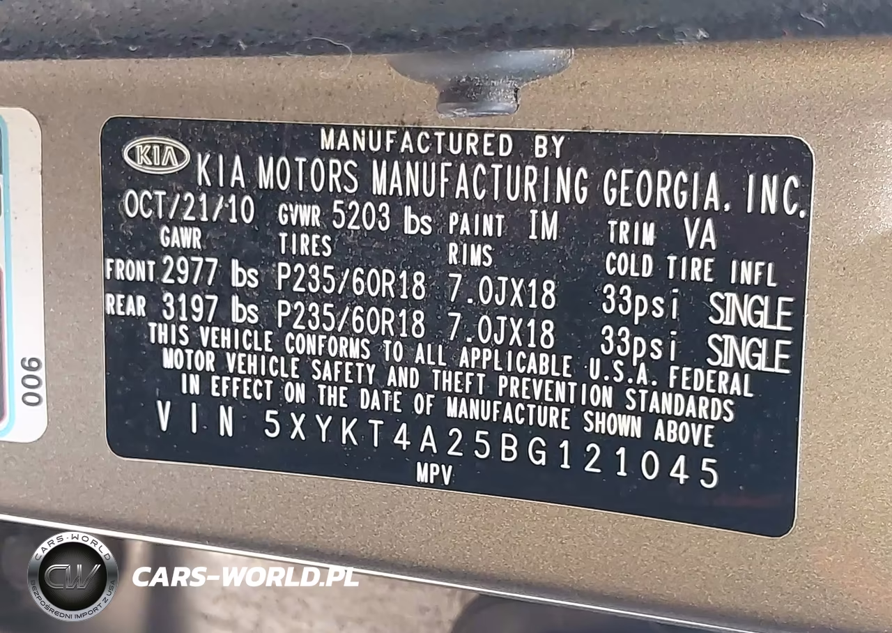 2011 Kia Sorento Lx V6 VIN:5XYKT4A25BG121045 - 9