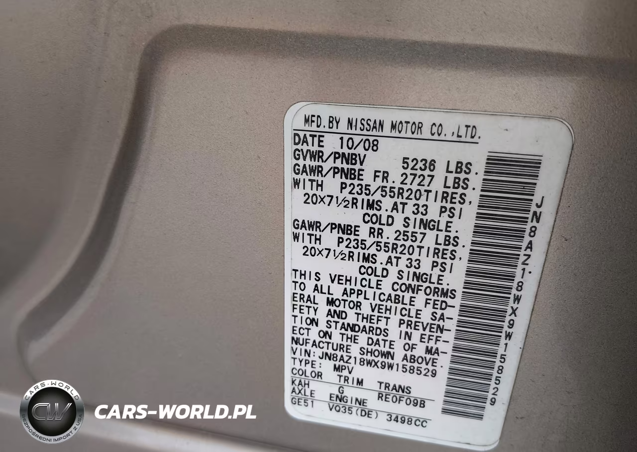 2009 Nissan Murano Le VIN:JN8AZ18WX9W158529 - 9