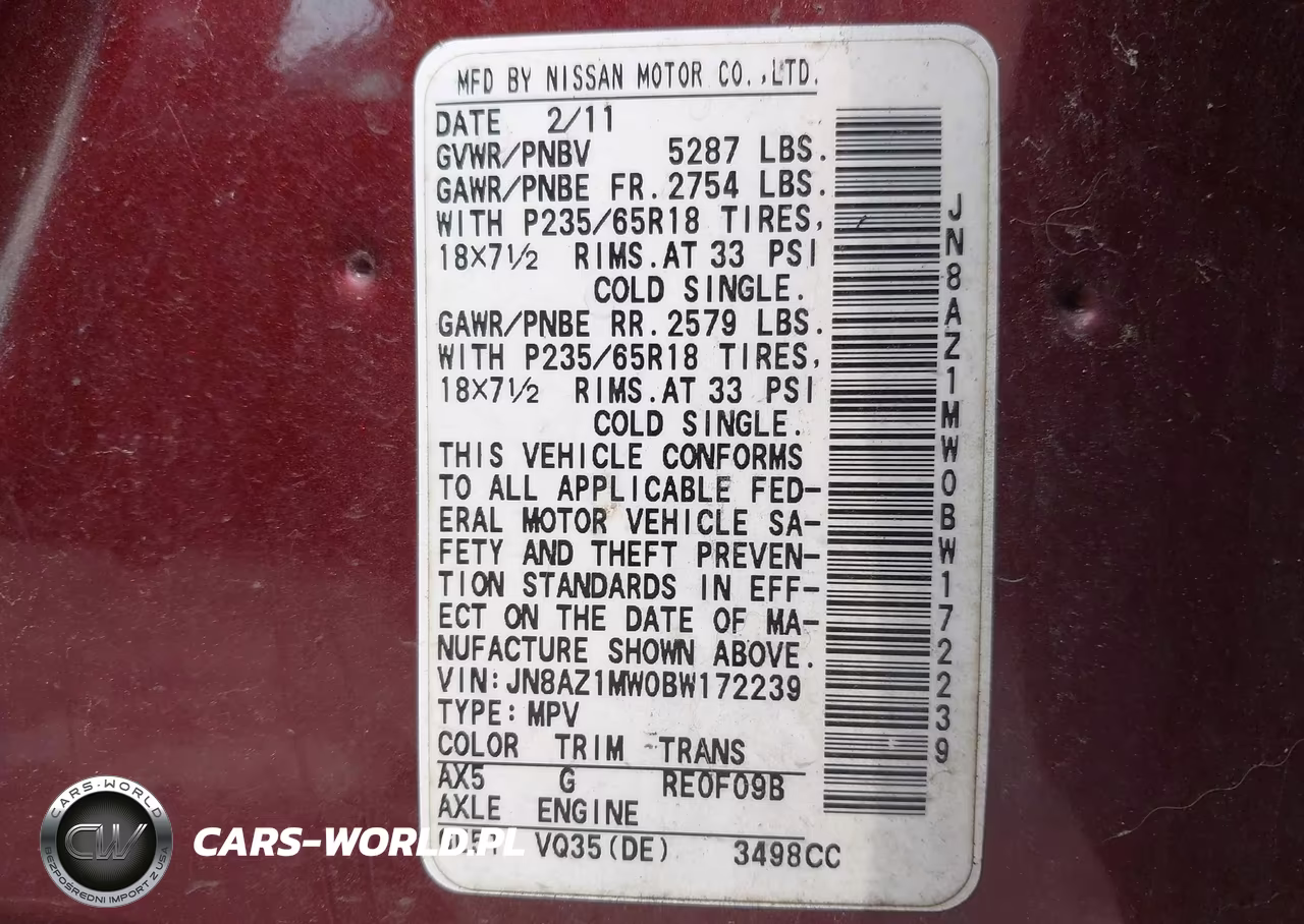 2011 Nissan Murano Sv VIN:JN8AZ1MW0BW172239 - 9
